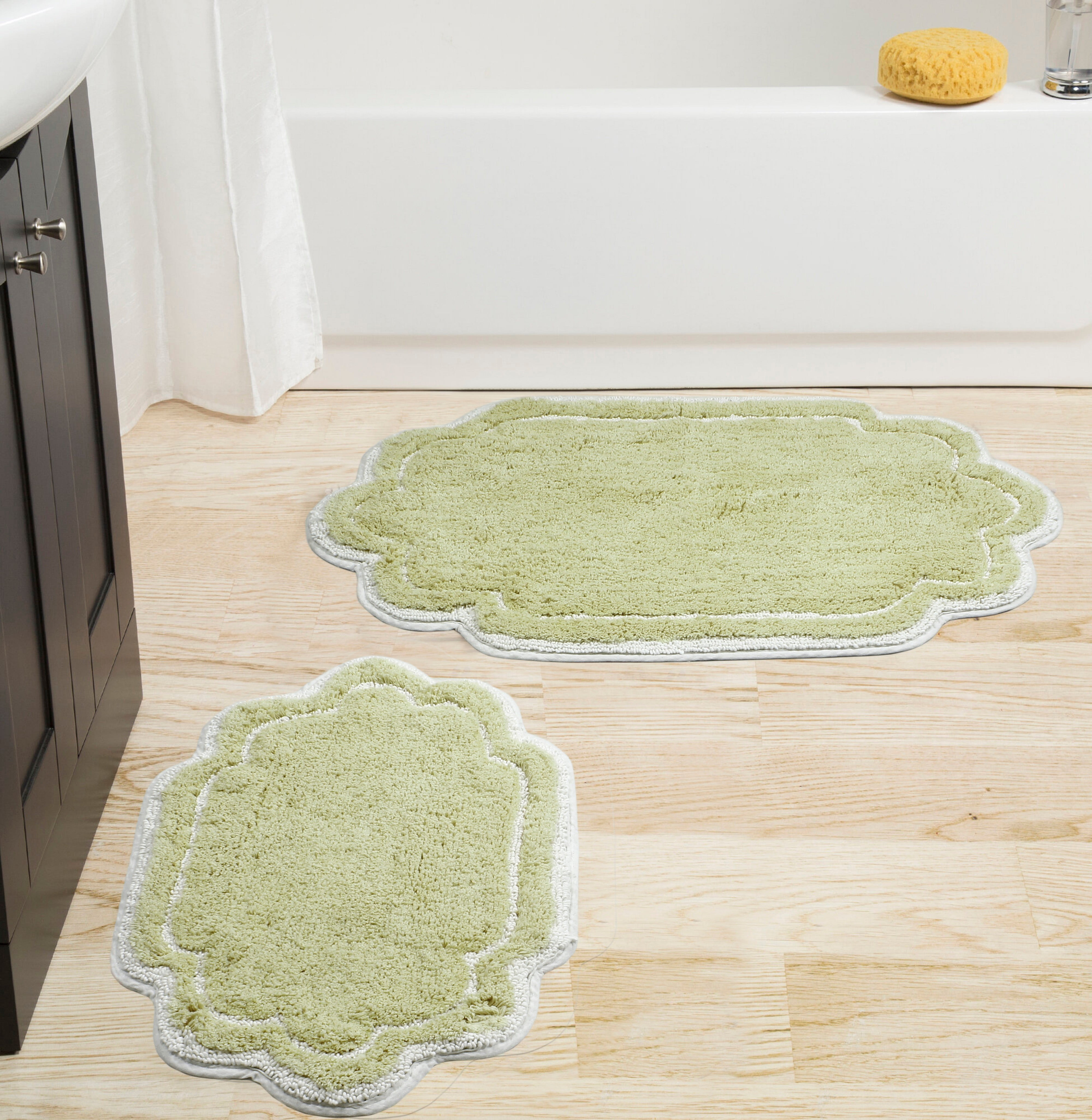 Home Weavers Inc 100% Cotton Absorbent Green Bathroom Rug Set, 17x24 ...