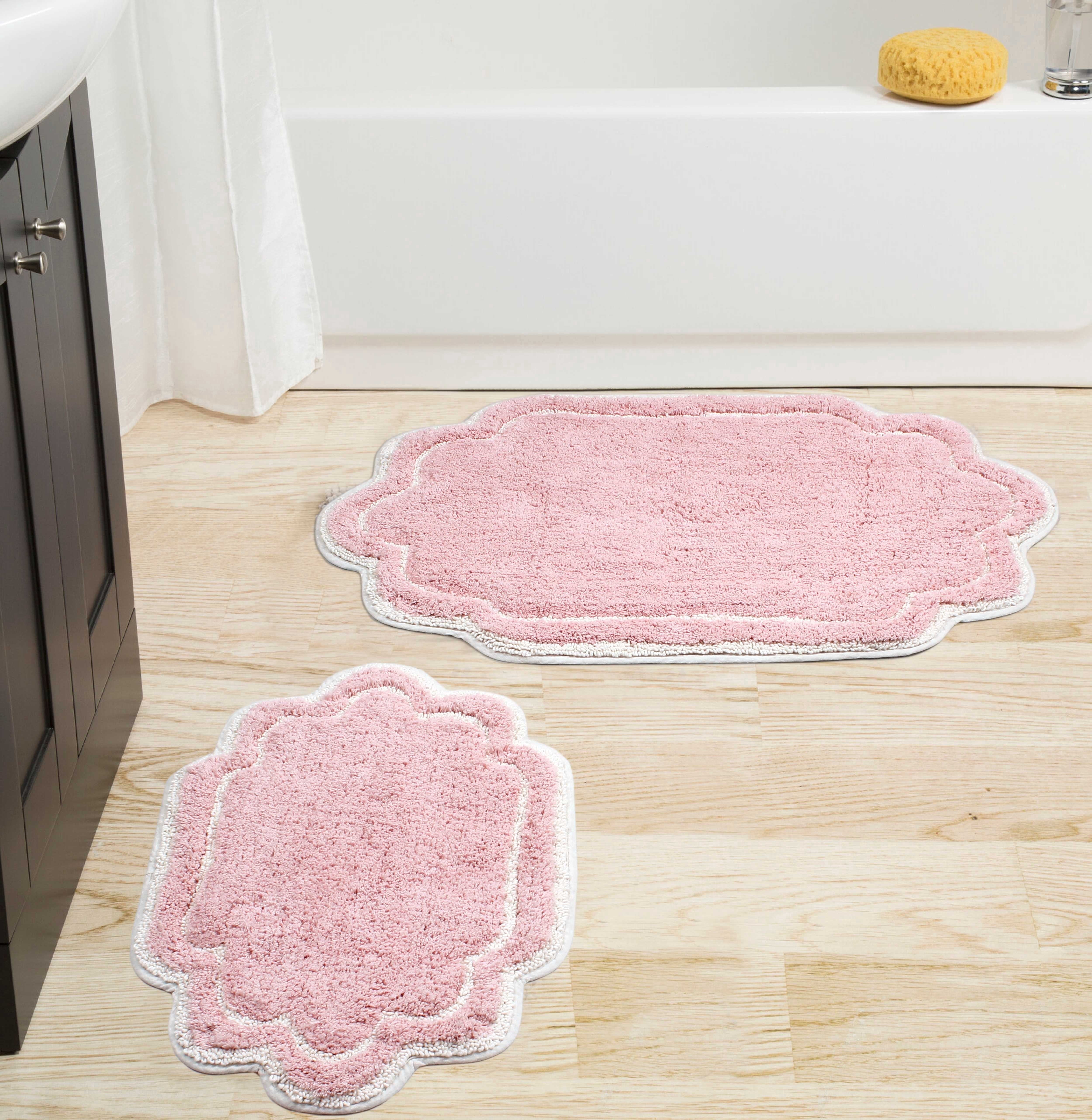 Home Weavers Allure Collection 100% Cotton Non-Slip Bathroom Rug Set Machine Washable Bathroom Rug-17"x24", Bath Rug- 21"x34", Pink Color 2 Piece Bath Carpet set