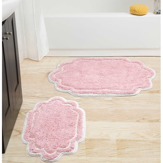 Home Weavers Allure Collection 100% Cotton Non-Slip Bathroom Rug Set Machine Washable Bathroom Rug-17"x24", Bath Rug- 21"x34", Pink Color 2 Piece Bath Carpet set