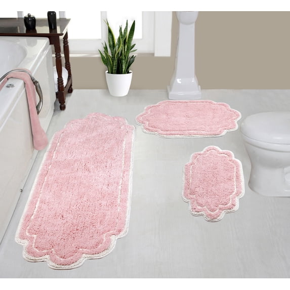 Home Weavers Allure Collection 100% Cotton Non-Slip Bathroom Rug Set Machine Washable Bathroom Rug-17"x24", Bath Rug- 21"x34", Runner- 21"x54", 3 Piece Bath Rug set, Pink