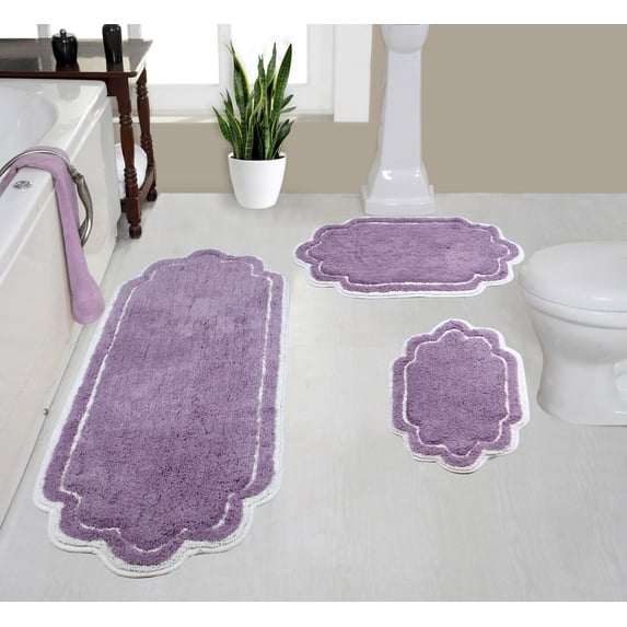 Home Weavers Allure Collection 100% Cotton Non-Slip Bathroom Rug Set Machine Washable Bathroom Rug-17"x24", Bath Rug- 21"x34", Runner- 21"x54", Purple Color 3 Piece Bath Rug set