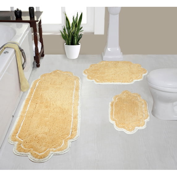 Home Weavers Allure Collection 100% Cotton Non-Slip Bathroom Rug Set Machine Washable Bathroom Rug-17"x24", Bath Rug- 21"x34", Runner- 21"x54", Yellow Color 3 Piece Bath Rug set