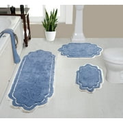 Home Weavers Allure Collection 100% Cotton Non-Slip Bathroom Rug Set Machine Washable Bathroom Rug-17"x24", Bath Rug- 21"x34", Runner- 21"x54", Blue Color 3 Piece Bath Carpet set