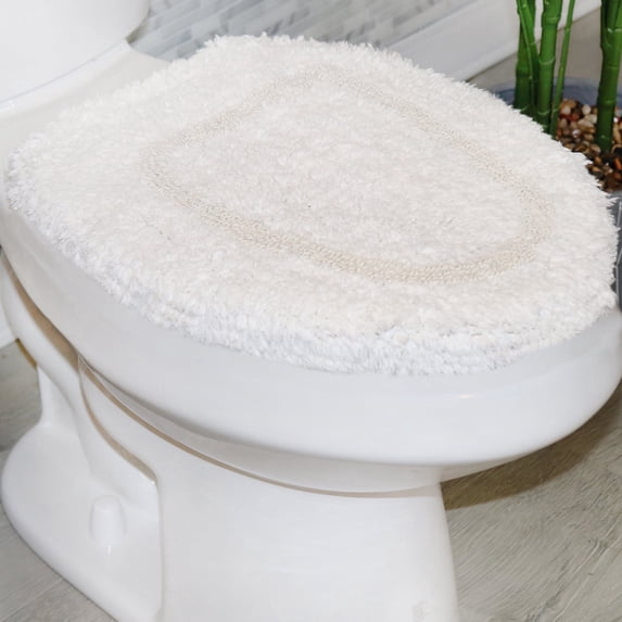 Home Weavers Allure Collection Toilet Lid Cover, 100% Cotton Soft Elastic Fit, Machine Washable, 18"x18", White