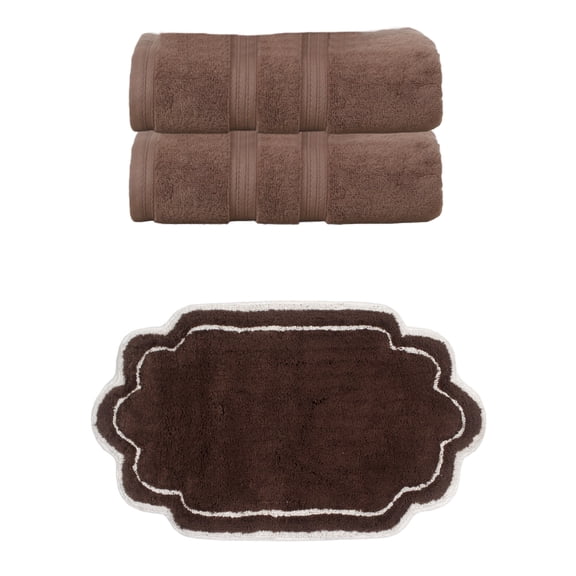 Home Weavers Allure Cotton Bath Towel & Bath Rug Set, Includes 2 Bath Towels and 1 Bath Rug, Super Absorbent, Non-Slip, Chocolate