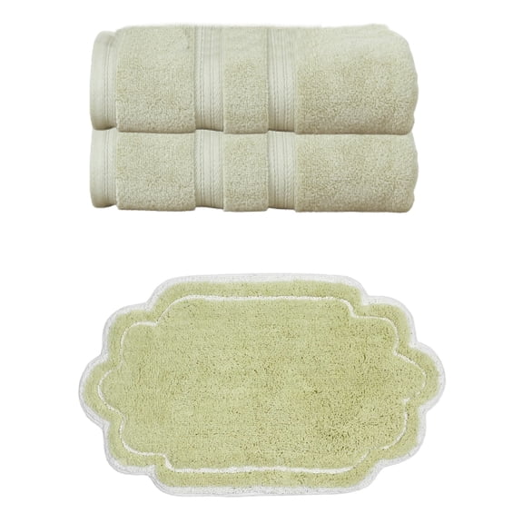 Home Weavers Allure Cotton Bath Towel & Bath Rug Set, Includes 2 Bath Towels and 1 Bath Rug, Super Absorbent, Non-Slip, Green