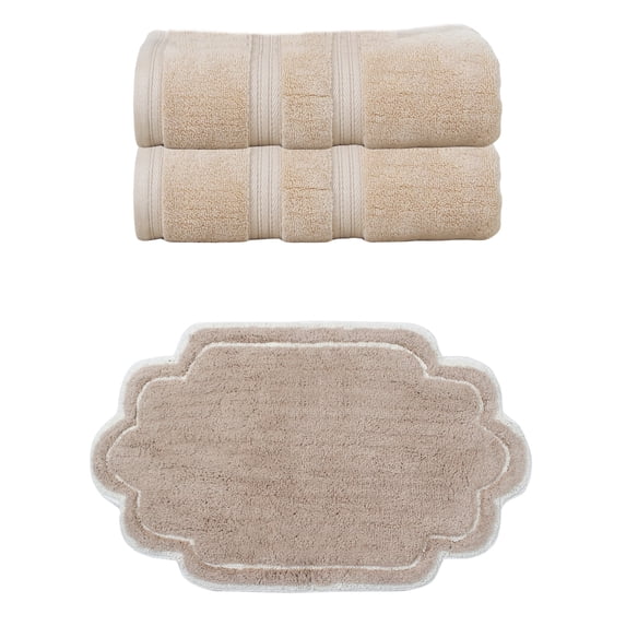 Home Weavers Allure Cotton Bath Towel & Bath Rug Set, Includes 2 Bath Towels and 1 Bath Rug, Super Absorbent, Non-Slip, Linen
