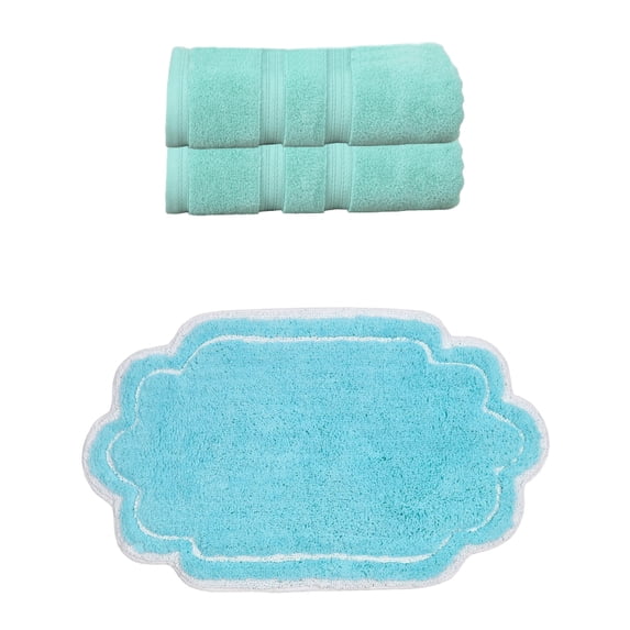 Home Weavers Allure Cotton Bath Towel & Bath Rug Set, Super Absorbent, Non-Slip, Machine Washable, 3-Piece, Turquoise