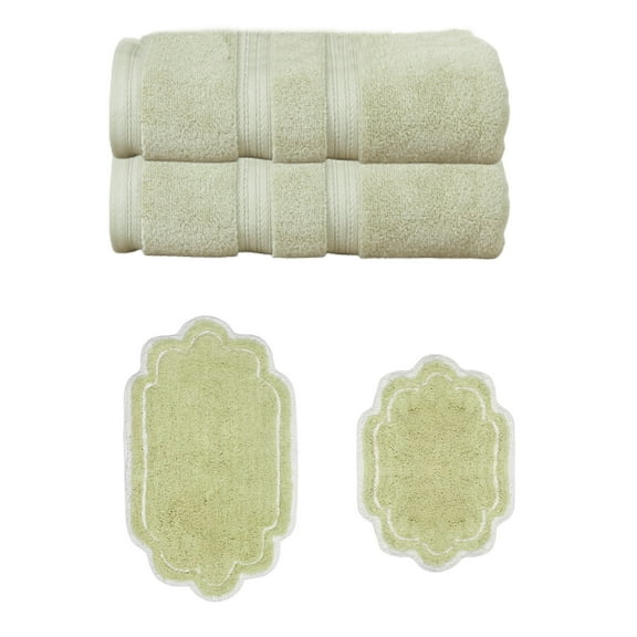 Home Weavers Allure Collection 100% Soft Cotton Super Absorbent 2 Pcs Bath Towel Set & 2 Pc Bath Rug Combo, Machine Washable & Non Slip (Set of 4), Green