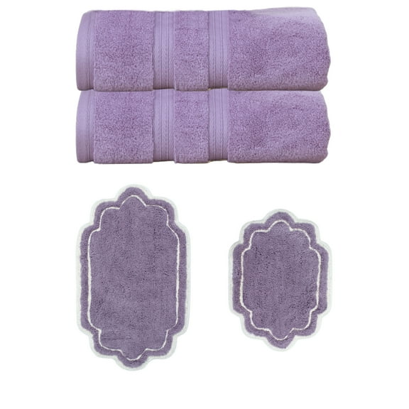 Home Weavers Allure Collection 100% Soft Cotton Super Absorbent 2 Pcs Bath Towel Set & 2 Pc Bath Rug Combo, Machine Washable & Non Slip (Set of 4), Purple