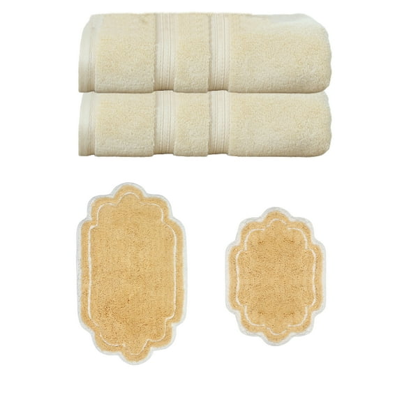 Home Weavers Allure Collection 100% Soft Cotton Super Absorbent 2 Pcs Bath Towel Set & 2 Pc Bath Rug Combo, Machine Washable & Non Slip (Set of 4), Yellow