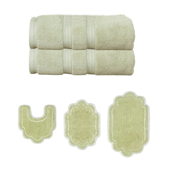 Home Weavers Allure Collection 100% Soft Cotton Super Absorbent 2 Pcs Bath Towel Set & 3 Pc Bath Rug Combo, Machine Washable & Non Slip (Set of 5), Green