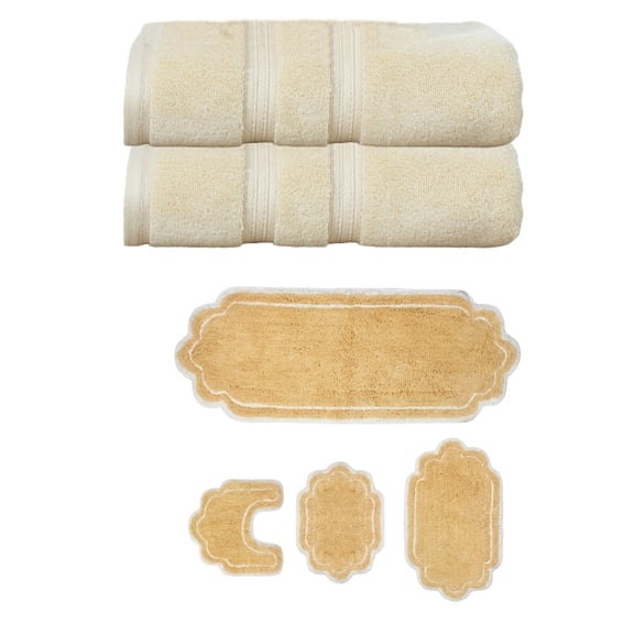 Home Weavers Allure Cotton Bath Towel & Bath Rug Set, Super Absorbent, Non-Slip, Machine Washable, 6-Piece, Yellow