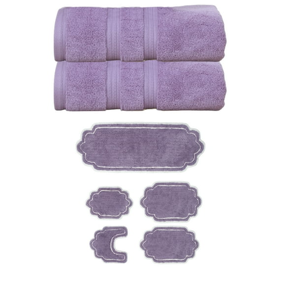 Home Weavers Allure Collection 100% Soft Cotton Super Absorbent 2 Pcs Bath Towel Set & 5 Pc Bath Rug Combo, Machine Washable & Non Slip (Set of 7), Purple