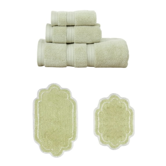 Home Weavers Allure Collection 100% Soft Cotton Super Absorbent 3 Pcs Towel Set & 2 Pc Bath Rug Combo, Machine Washable & Non Slip (Set of 5), Green