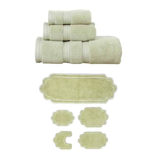 Home Weavers Allure Collection 100% Soft Cotton Super Absorbent 3 Pcs Towel Set & 5 Pc Bath Rug Combo, Machine Washable & Non Slip (Set of 8), Green