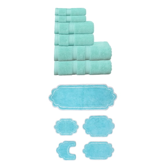 Home Weavers Allure Collection 100% Soft Cotton Super Absorbent 6 Pcs Towel Set & 5 Pc Bath Rug Combo, Machine Washable & Non Slip (Set of 11), Turquoise