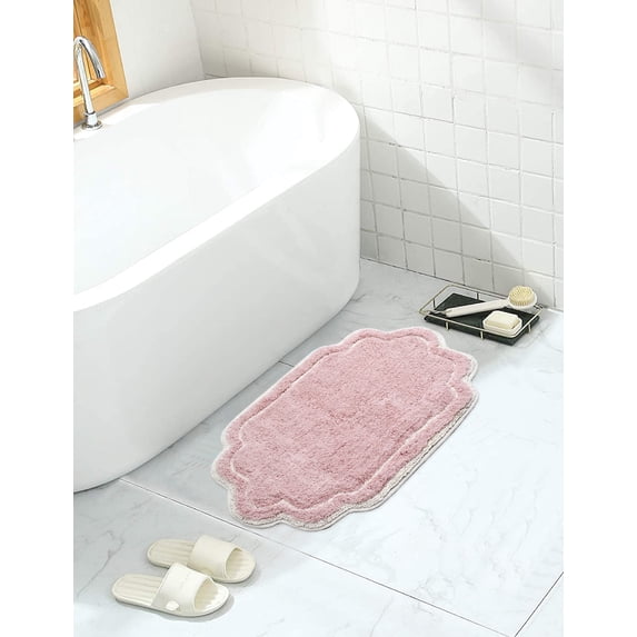 Home Weavers Allure Collection Bathroom Rug 100% Cotton Tufted Bathroom Rug, Soft and Absorbent Bath Rugs, Non-Slip Bath Rug, Machine Wash Dry Bath Mats for Bathroom Floor- 17"x24" Bath Rug, Pink