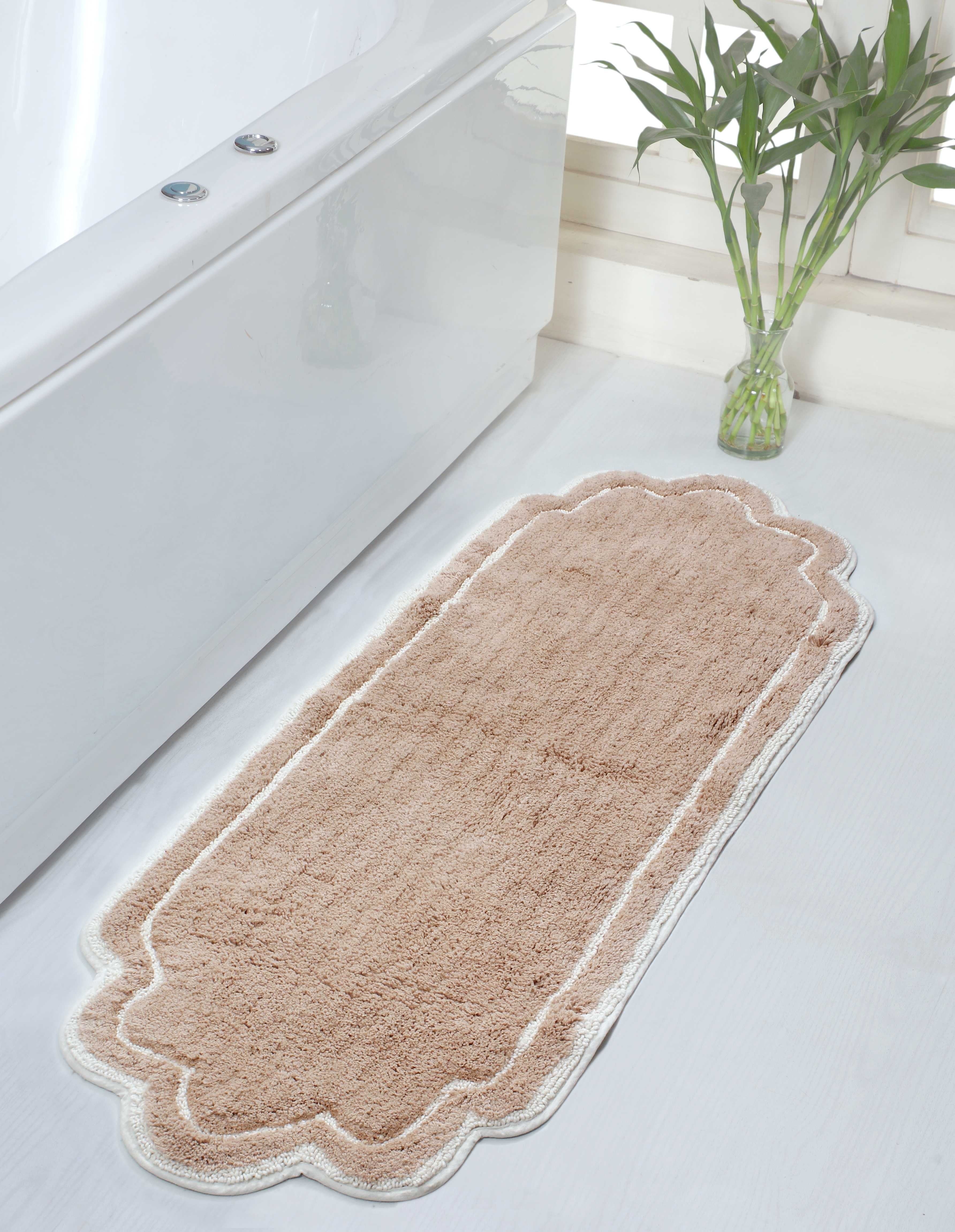 Home Weavers Allure Collection Bathroom Rug 100% Cotton Tufted Bathroom Rug, Soft and Absorbent Bath Rugs, Non-Slip Bath Rug, Machine Wash Dry Bath Mats for Bathroom Floor- 21"x54" Runner, Linen