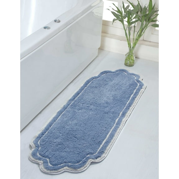 Home Weavers Allure Collection Bathroom Rug 100% Cotton Tufted Bathroom Rug, Soft and Absorbent Bath Rugs, Non-Slip Bath Rug, Machine Wash Dry Bath Mats for Bathroom Floor- 21"x54" Runner, Blue