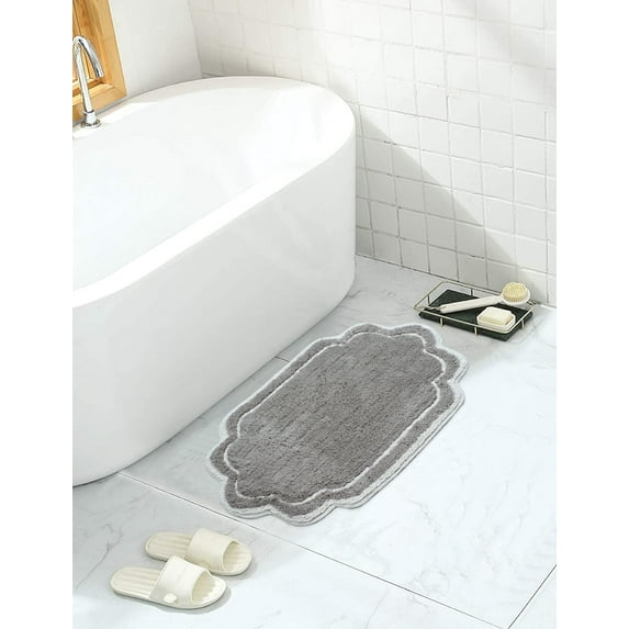 Home Weavers Allure Collection Bathroom Rug 100% Cotton Tufted Bathroom Rug, Soft and Absorbent Bath Rugs, Non-Slip Bath Rug, Machine Wash Dry Bath Mats for Bathroom Floor- 17"x24" Bath Rug, Gray