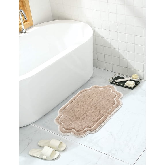 Home Weavers Allure Collection Bathroom Rug 100% Cotton Tufted Bathroom Rug, Soft and Absorbent Bath Rugs, Non-Slip Bath Rug, Machine Wash Dry Bath Mats for Bathroom Floor- 17"x24" Bath Rug, Linen