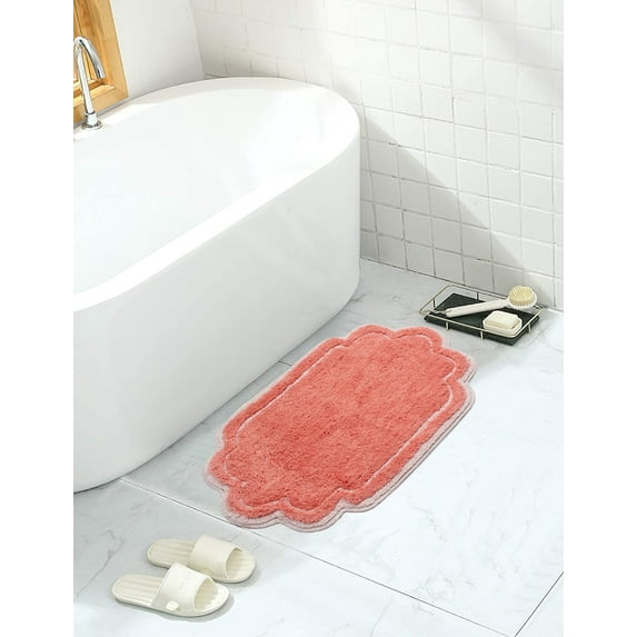 Home Weavers Allure Collection Bathroom Rug 100% Cotton Tufted Bathroom Rug, Soft and Absorbent Bath Rugs, Non-Slip Bath Rug, Machine Wash Dry Bath Mats for Bathroom Floor- 17"x24" Bath Rug, Coral