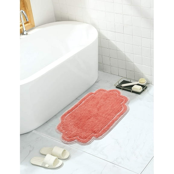 Home Weavers Allure Collection Bathroom Rug 100% Cotton Tufted Bathroom Rug, Soft and Absorbent Bath Rugs, Non-Slip Bath Rug, Machine Wash Dry Bath Mats for Bathroom Floor- 17"x24" Bath Rug, Coral