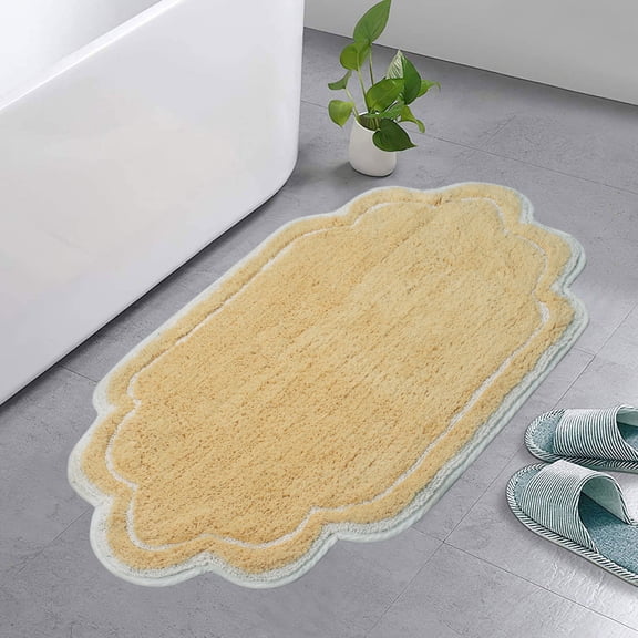 Home Weavers Allure Collection Cotton Bath Rug, Tufted Non-Slip Backing, Soft Absorbent, Machine Washable, 21"x34", Yellow