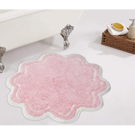 Home Weavers Allure Collection Bathroom Rug 100% Cotton Tufted Round Shape Bathroom Rug, Soft & Absorbent Bath Rugs, Non-Slip Bath Rug, Machine Wash Dry Bath Mats - 30" Round, Pink