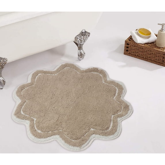 Home Weavers Allure Collection Bathroom Rug 100% Cotton Tufted Round Shape Bathroom Rug, Soft & Absorbent Bath Rugs, Non-Slip Bath Rug, Machine Wash Dry Bath Mats - 30" Round, Linen