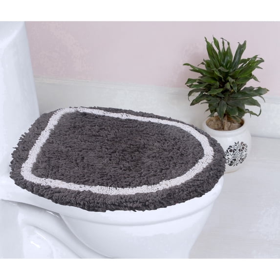 Home Weavers Allure Bathroom Rug Toilet Lid Cover, Bath Rug 100% Cotton Soft Universal Fit for Standard Round Elongated Bath Room Bowl Lids, Washable, 18"x18" Toilet Lid Cover, Dark Gray