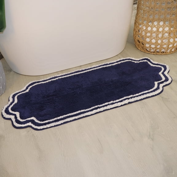 Home Weavers Allure Collection Cotton Bathroom Runner Rug 21"x54", Soft Absorbent Non-Slip Long Mat, Quick Dry, Machine Washable Floor Runner for Bathroom & Hallway, Navy