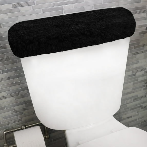 Home Weavers Allure Collection Cotton Toilet Tank Lid Cover for Bathroom, Soft Absorbent Non-Slip Tufted Fabric, Machine Washable Toilet Tank Top Cover, 10"x22" Black