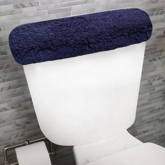 Home Weavers Allure Collection Cotton Toilet Tank Lid Cover for Bathroom, Soft Absorbent Non-Slip Tufted Fabric, Machine Washable Toilet Tank Top Cover, 10"x22" Navy