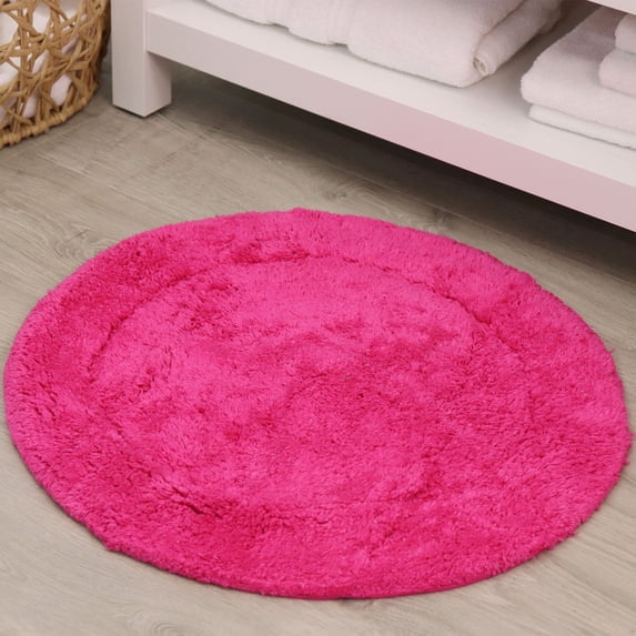 HOME WEAVERS Waterford Collection Cotton Round Bath Rug, 30" Round, Hot Pink