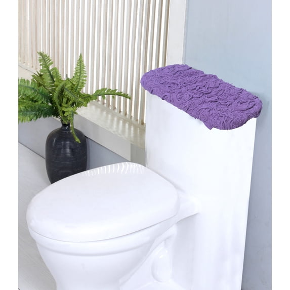 Home Weavers Bell Flower Bathroom Rug 100% Cotton Fabric Tank Cover, Soft Absorbent Bath Rugs, Elastic Edges, Machine Washable, Toilet Tank Lid Cover for Bathroom, 10"x22" Tank Cover, Purple