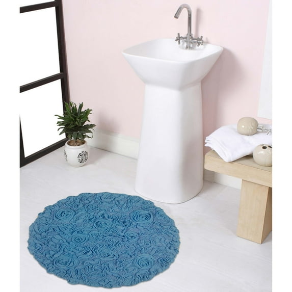 Home Weavers Bell Flower Bathroom Rug 100% Cotton Tufted Round Shape Bathroom Rug, Soft Absorbent Bath Rugs, Non-Slip Bath Rug, Machine Washable Bath Mats for Bathroom- 22" Round, Sky Blue