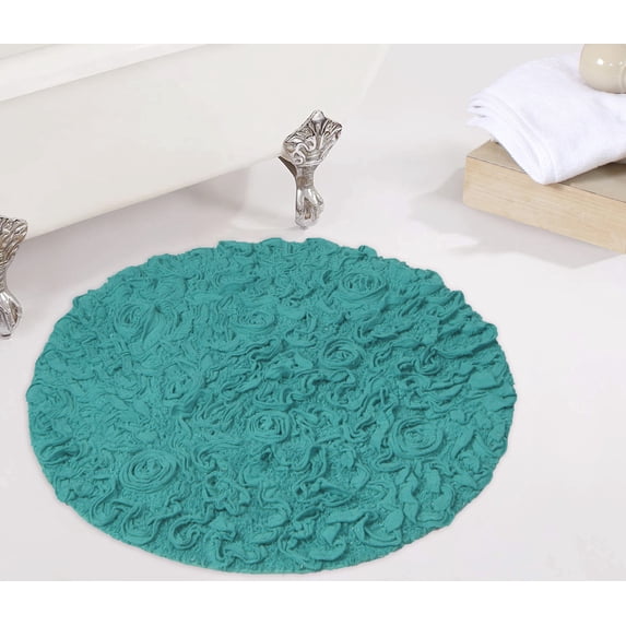 Home Weavers Bell Flower Bathroom Rug 100% Cotton Tufted Round Shape Bathroom Rug, Soft Absorbent Bath Rugs, Non-Slip Bath rug, Machine Washable Bath Mats for Bathroom- 30" Round, Turquoise