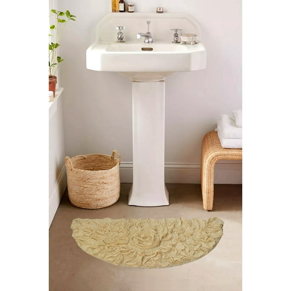 Home Weavers Bell Flower Bathroom Rug 100% Cotton Tufted U Shape Slice Rug, Soft Absorbent Bath Rugs, Non-Slip Bath Rug, Machine Washable, Bath Rugs for Bathroom, 17"x30" Slice Rug, Yellow