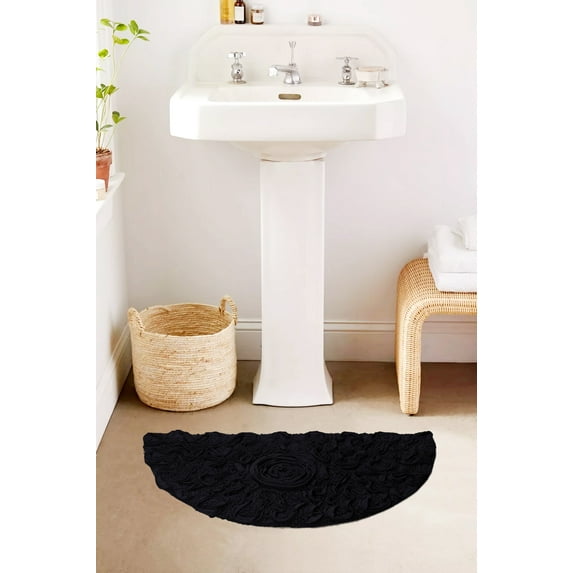Home Weavers Bell Flower Bathroom Rug 100% Cotton Tufted U Shape Slice Rug, Soft Absorbent Bath Rugs, Non-Slip Bath Rug, Machine Washable, Bath Rugs for Bathroom, 17"x30" Slice Rug, Black