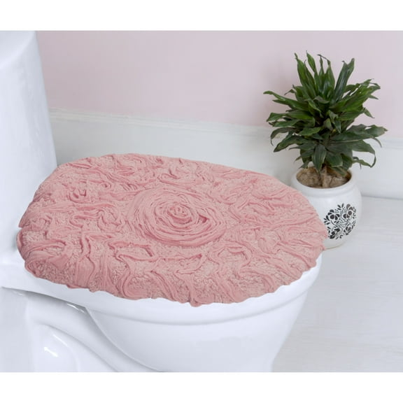 Home Weavers Modesto Collection 100% Cotton Tufted Toilet Lid Cover, Extra Soft and Absorbent Toilet Lid Cover, Machine Washable, Bathroom Toilet Lid Cover, 18"x18" Toilet Lid Cover, Pink
