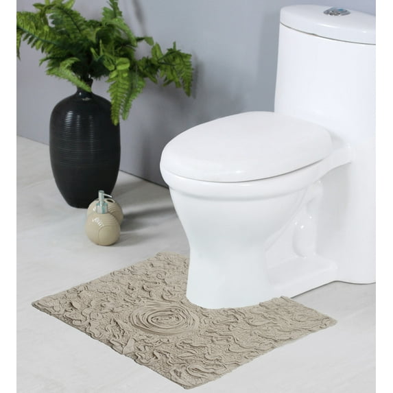 Home Weavers Bell Flower Bathroom Rug Toilet Rugs U Shaped Contour, Thick Toilet Rug, Non-Slip Contour Mat for Bathroom,100% Cotton Soft, Absorbent Water, Machine Washable, 20"x20" Contour, Linen