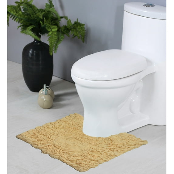 Home Weavers Bell Flower Bathroom Rug Toilet Rugs U Shaped Contour, Thick Toilet Rug, Non-Slip Contour Mat for Bathroom,100% Cotton Soft, Absorbent Water, Machine Washable, 20"x20" Contour, Yellow