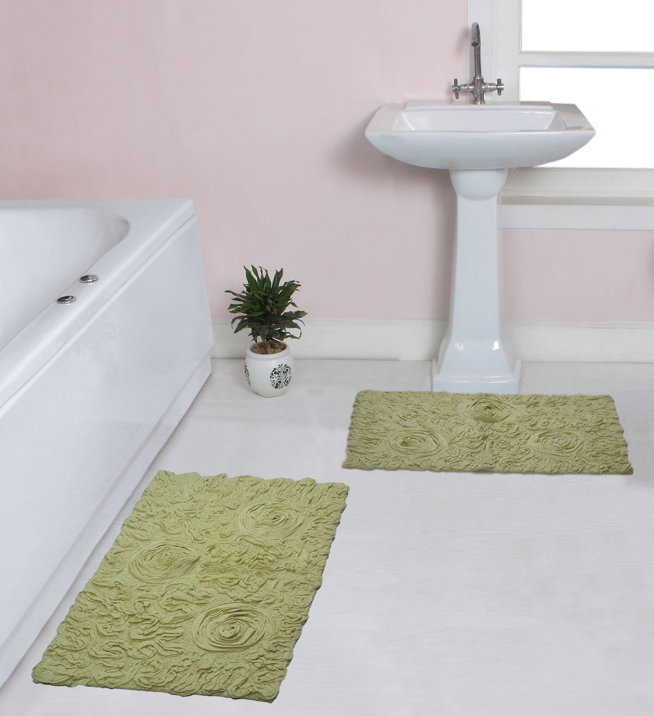 Home Weavers Bell Flower Collection 100% Cotton Non-Slip Bathroom Rug ...