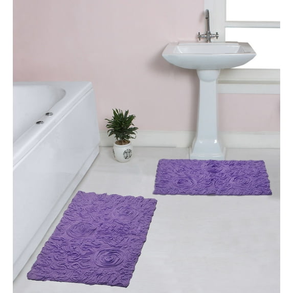 Home Weavers Bell Flower Collection 100% Cotton Non-Slip Bathroom Rug Set Machine Washable Bath Rug-21"x34", Bathroom Rug- 24"x40", Purple Color 2 Piece Bath Rug set