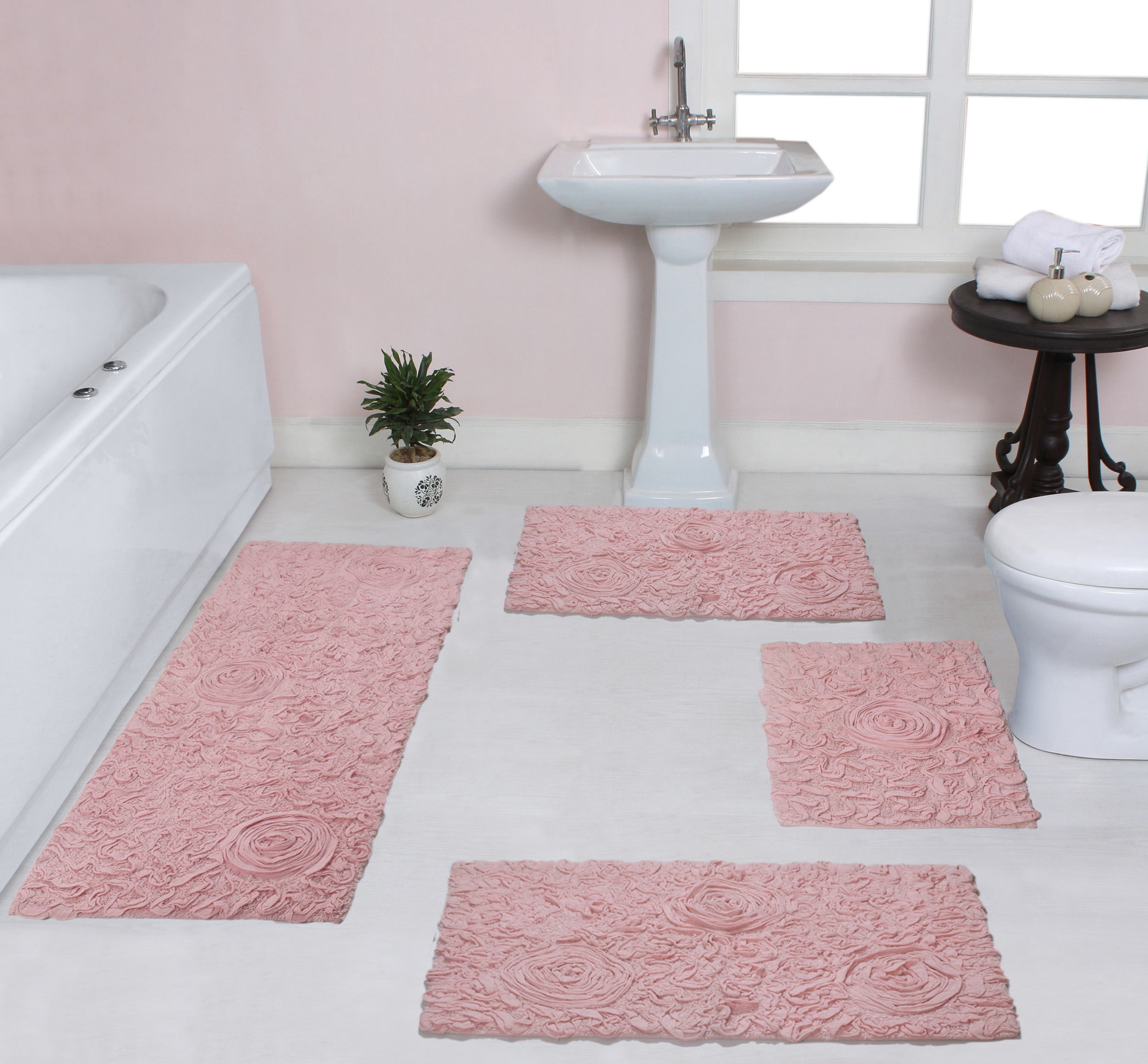 Home Weavers Bell Flower Collection 100% Cotton Non-Slip Bathroom Rug ...