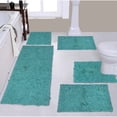 thumbnail image 1 of Home Weavers Bell Flower Collection 100% Cotton Non-Slip Bathroom Rug Set Machine Washable Bathroom Rug, U Shaped Contour, Bathroom Rug, Bath Rug, Runner, Turquoise Color 5 Piece Bath Carpet set, 1 of 9