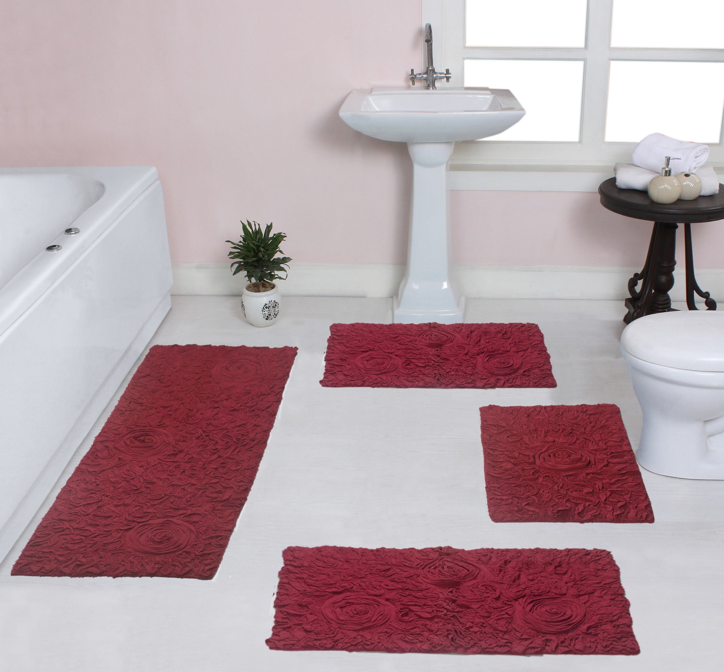 Home Weavers Bell Flower Collection 100% Cotton Non-Slip Bathroom Rug ...