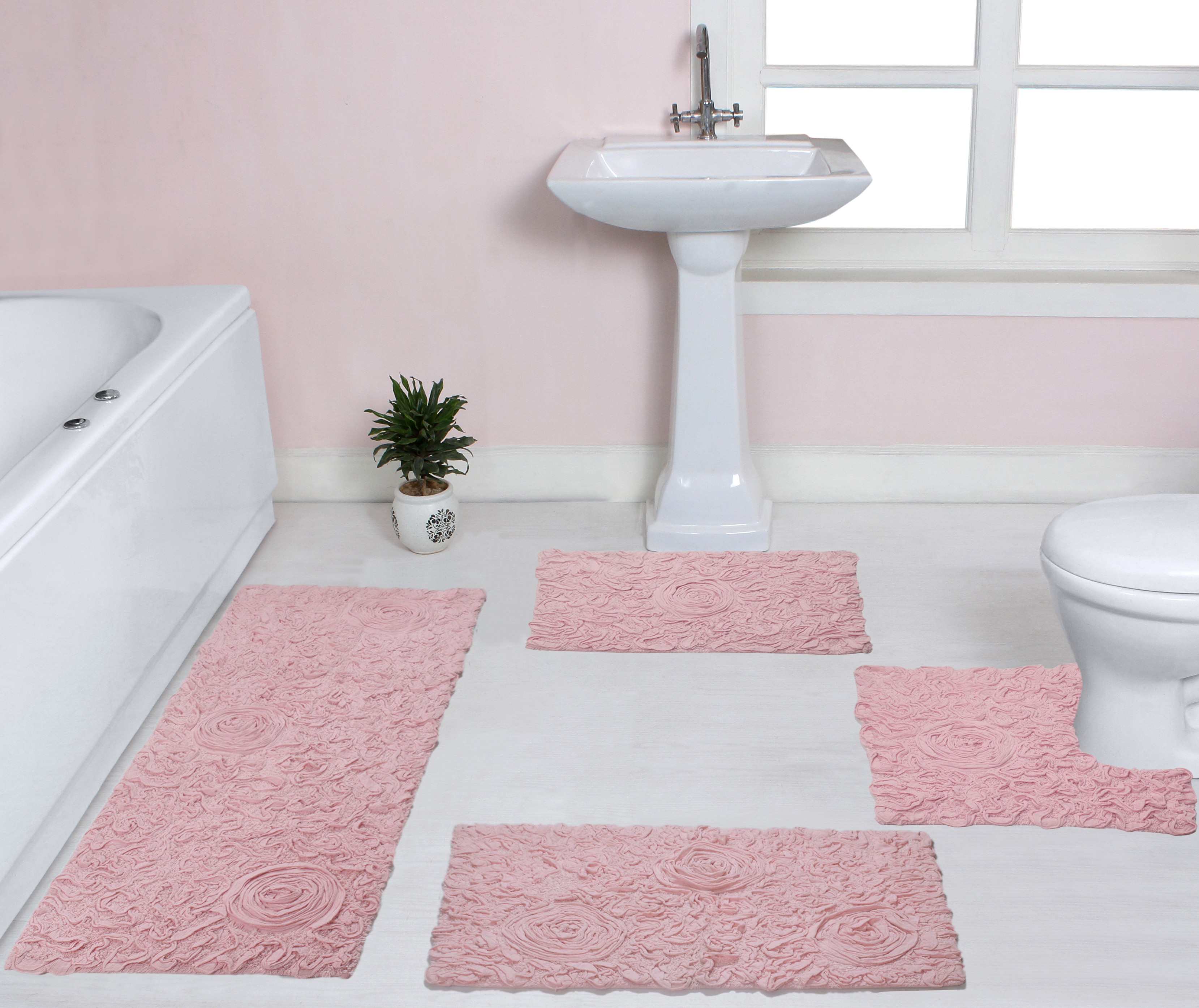 Better Trends Pink Shaggy Border 100% Cotton 2 Piece Bath Rug Set ...